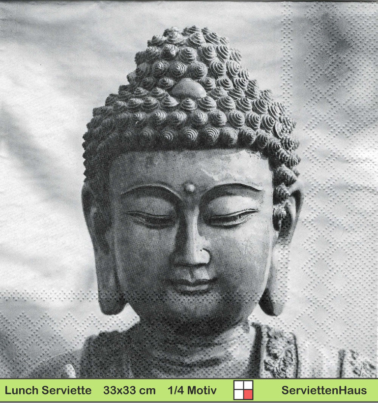 Asien - Buddha Kopf aus Stein  - 1 Packung mit 20 Servietten
